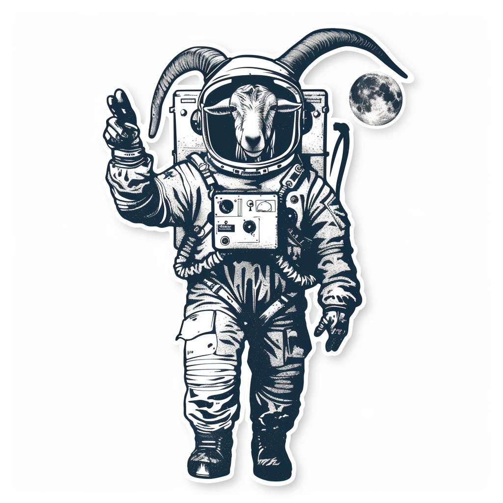 Goat majestic Astronaut Expressive surreal Vinyl Decal Sticker for Car, Laptop, Tumbler and more # F020491-4" x 4"