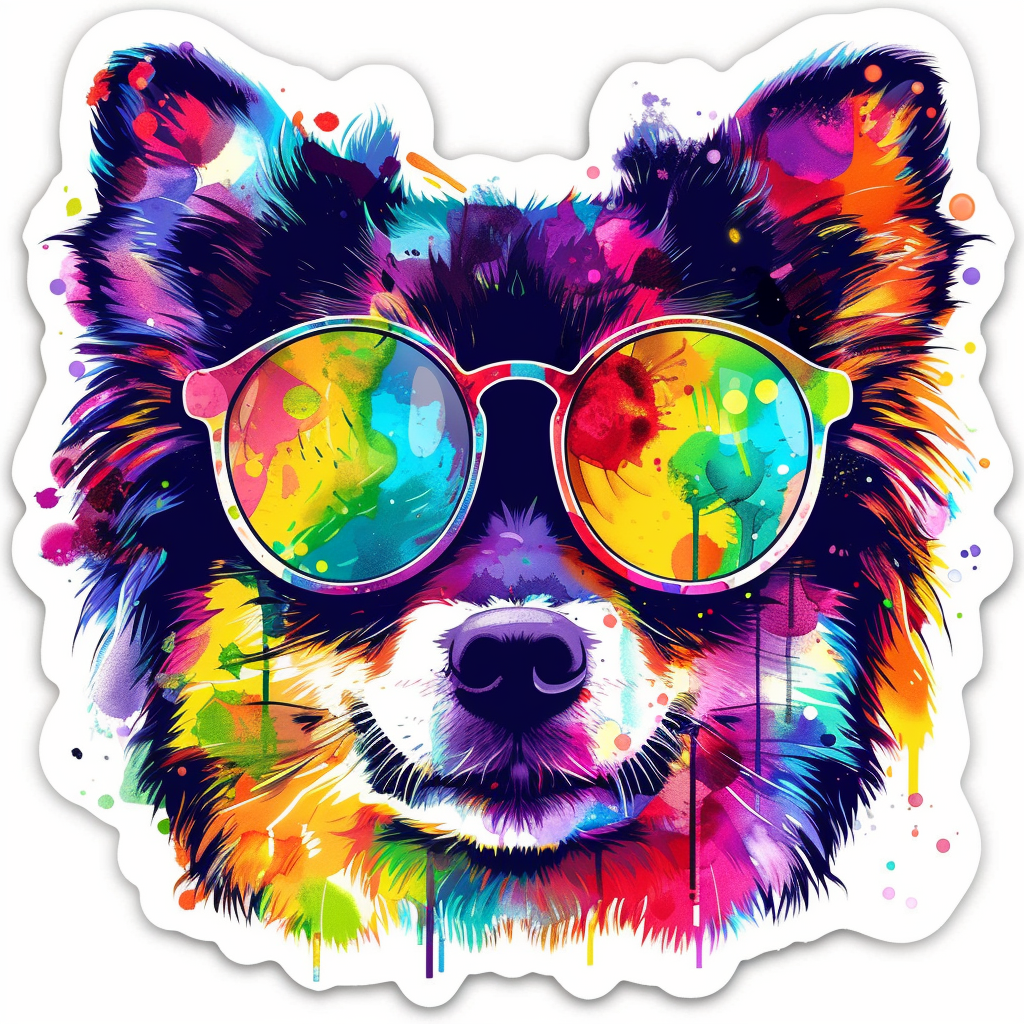 Sticker of a Pomeranian Dog wearing sunglasses majestic Expressive surreal Vinyl Decal Sticker for Car, Laptop, Tumbler and more # F013772