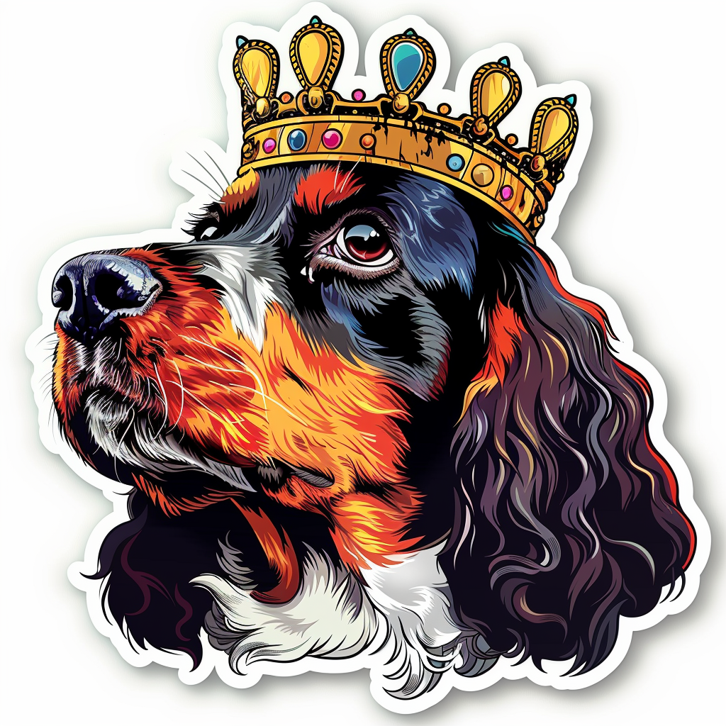 Cocker Spaniel Dog crowned majestic Expressive surreal Vinyl Decal Sticker for Car, Laptop, Tumbler and more # F020224-4" x 4"