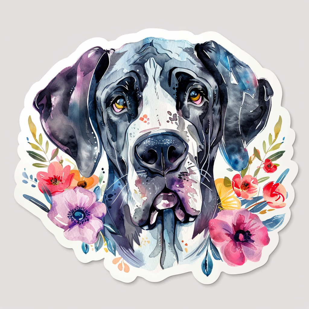 Adorable Great Dane Dog Expressive surreal Vinyl Decal Sticker for Car, Laptop, Tumbler and more # F018015