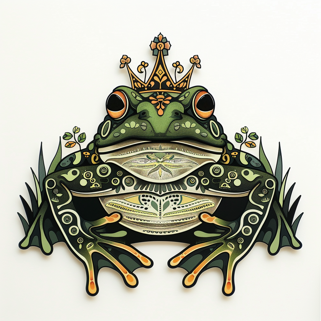 Frog crowned majestic Expressive surreal Vinyl Decal Sticker for Car, Laptop, Tumbler and more # F016590