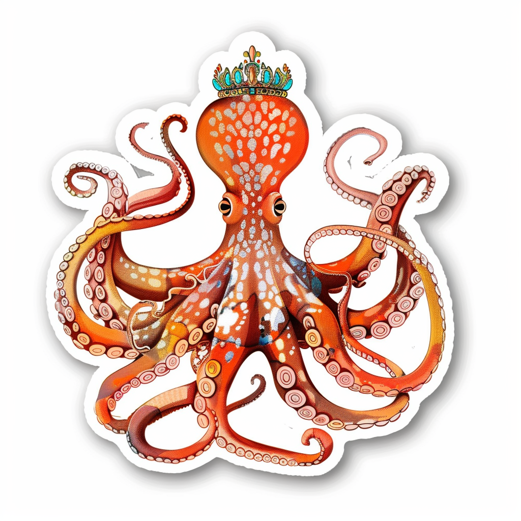 Sticker of a Octopus crowned majestic Expressive surreal Vinyl Decal Sticker for Car, Laptop, Tumbler and more # F015506