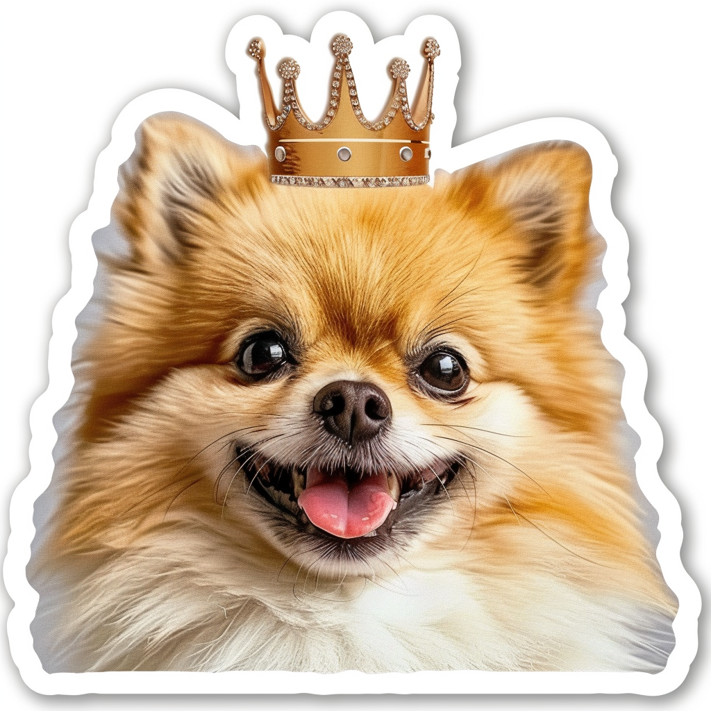 Sticker of a Pomeranian Dog crowned majestic Expressive surreal Vinyl Decal Sticker for Car, Laptop, Tumbler and more # F013921