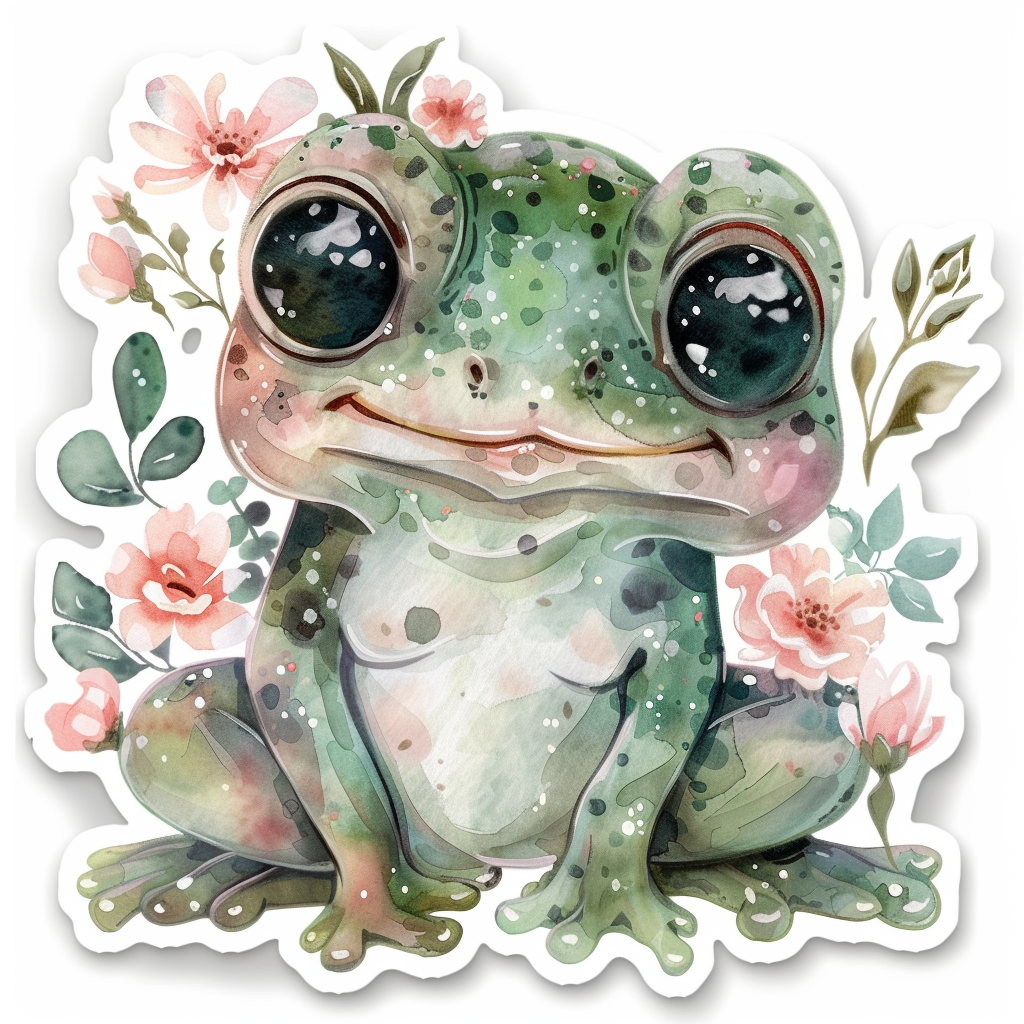 Sticker of an Adorable Frog with chubby cheeks Expressive surreal Vinyl Decal Sticker for Car, Laptop, Tumbler and more # F015904