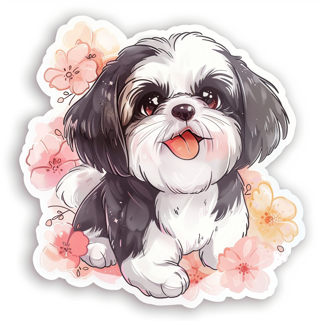 Adorable Shih Tzu Dog Expressive surreal Vinyl Decal Sticker for Car, Laptop, Tumbler and more # F018215