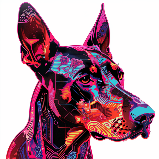 Doberman Pinscher Dog cyber punk Expressive surreal Vinyl Decal Sticker for Car, Laptop, Tumbler and more # F019434-4" x 4"
