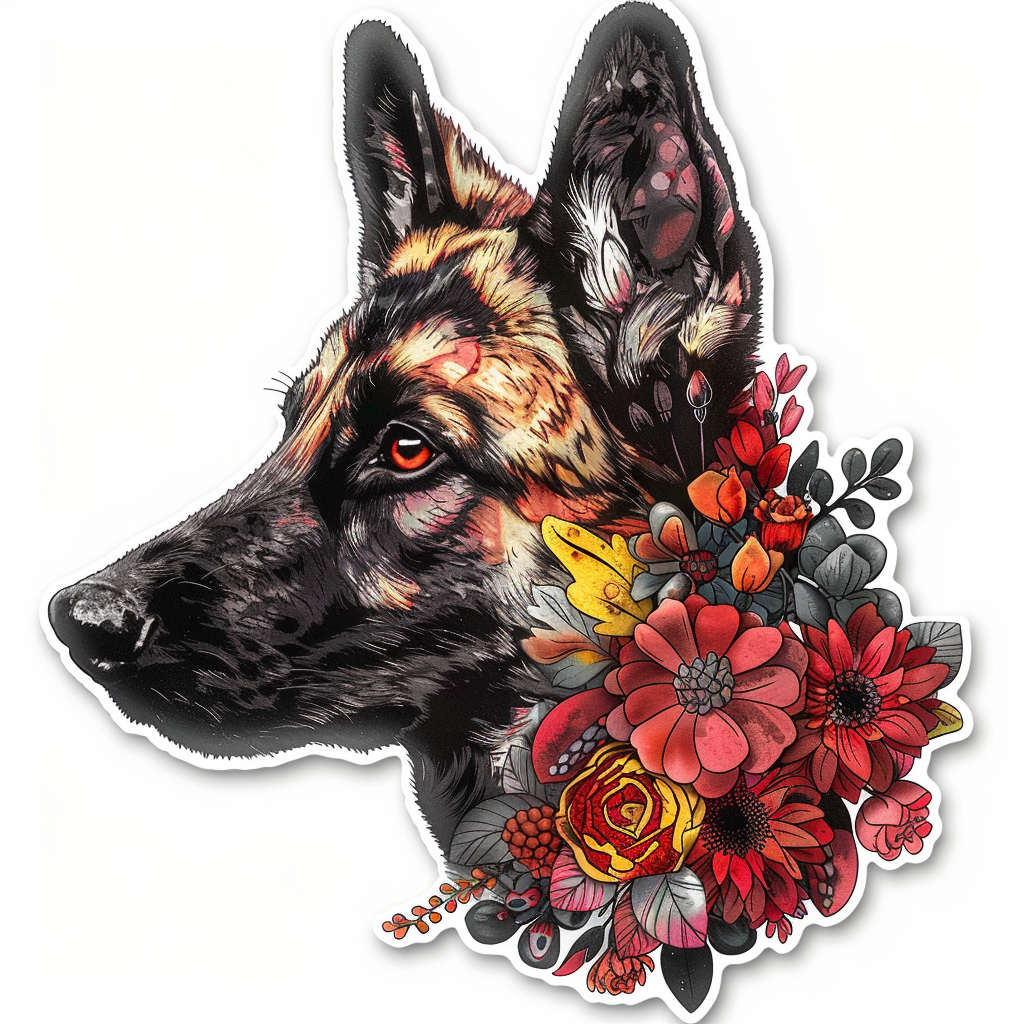 German Shepherd Dog floral Vinyl Decal Sticker for Car, Laptop, Tumbler and more # F011447