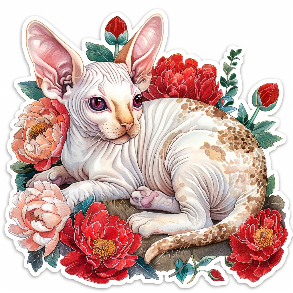 Adorable Cornish Rex Cat Expressive surreal Vinyl Decal Sticker for Car, Laptop, Tumbler and more # F021471-4" x 4"
