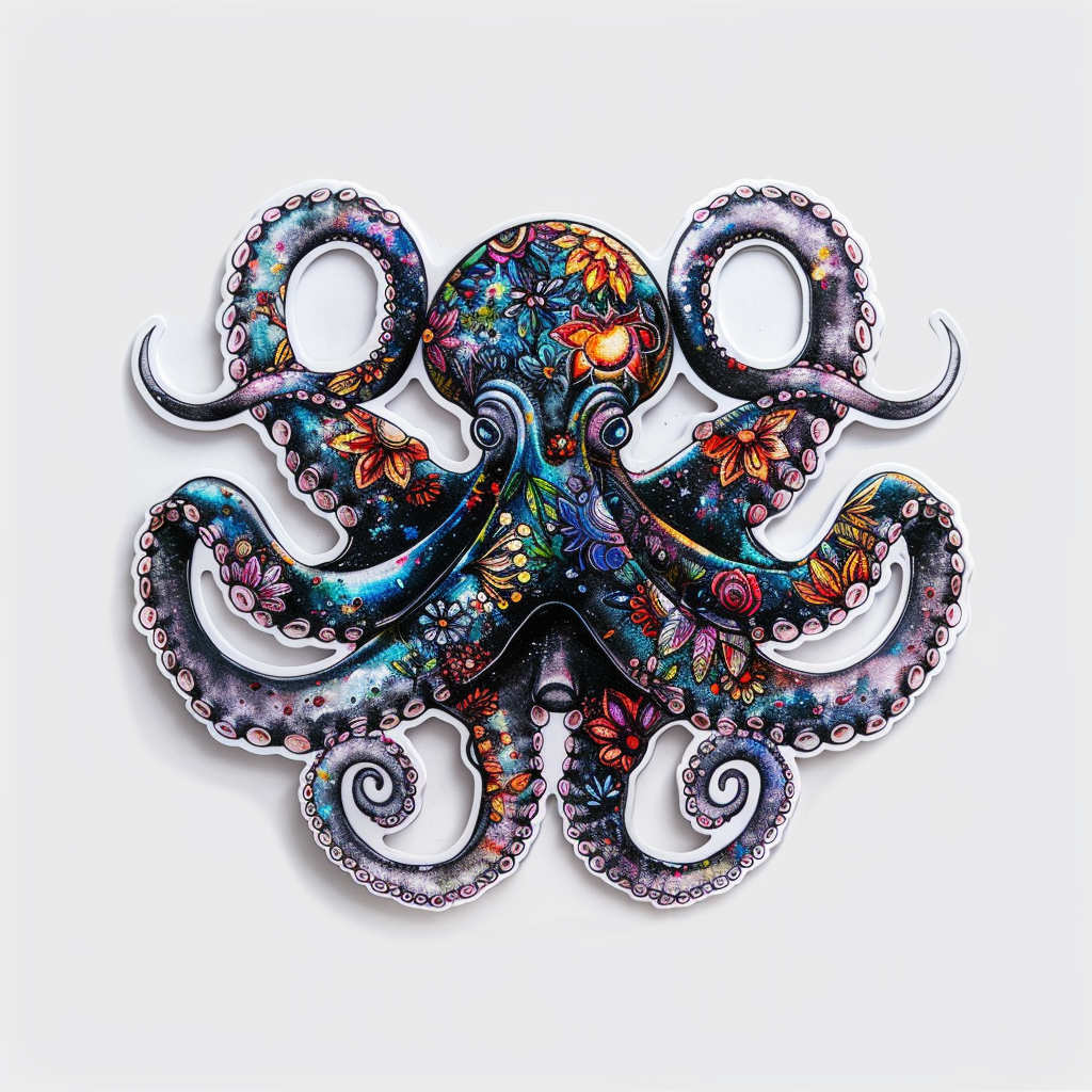 Sticker of a Octopus heartcore majestic Expressive surreal Vinyl Decal Sticker for Car, Laptop, Tumbler and more # F015695