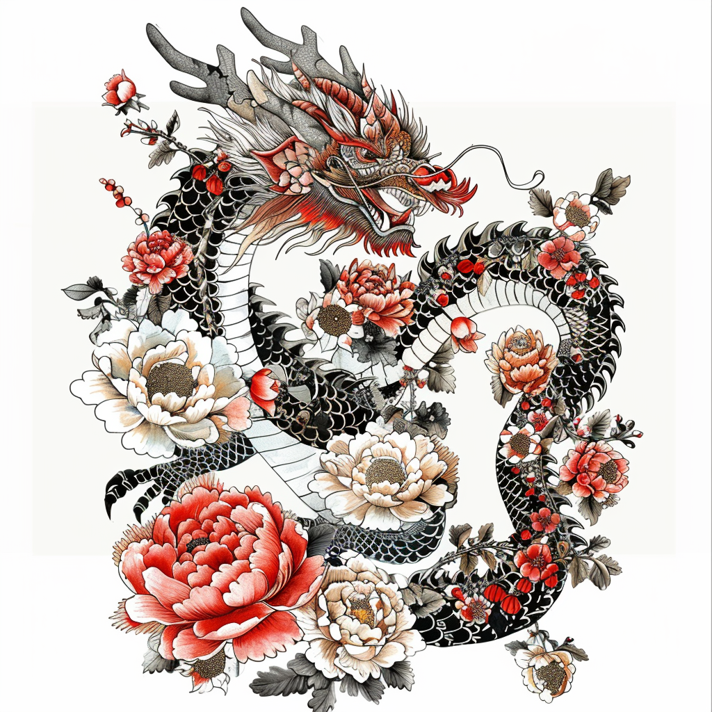 Dragon floral majestic Expressive surreal Vinyl Decal Sticker for Car, Laptop, Tumbler and more # F019073