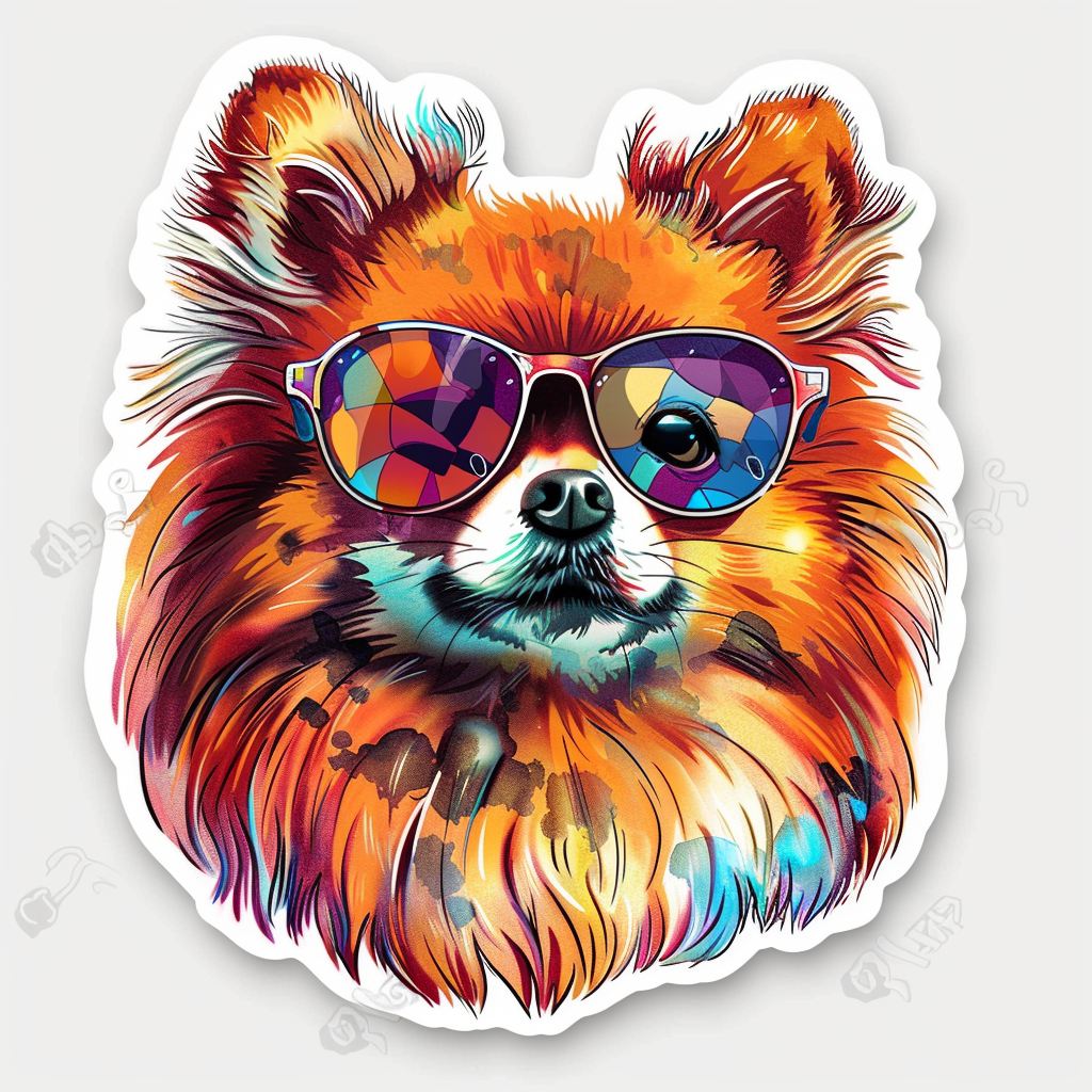 Sticker of a Pomeranian Dog wearing sunglasses majestic Expressive surreal Vinyl Decal Sticker for Car, Laptop, Tumbler and more # F013774