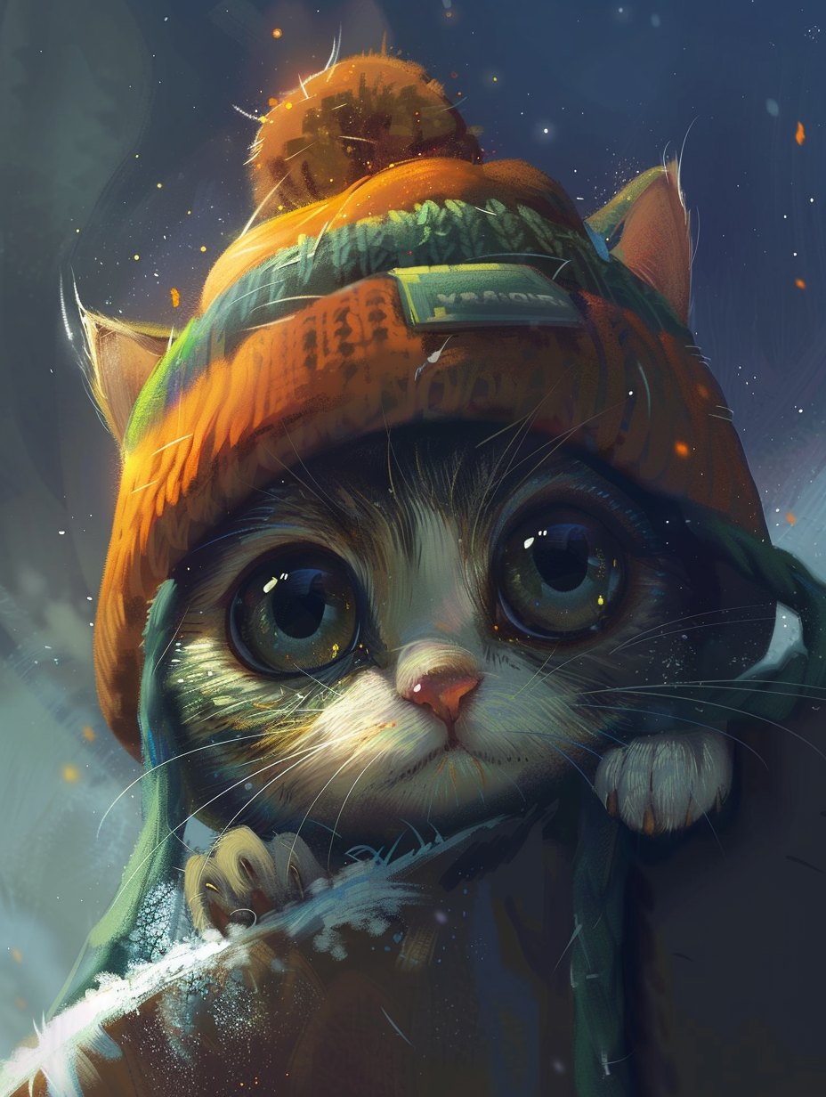 Colorful space Scottish Fold cat with a hat Expressive surreal Poster # F025341