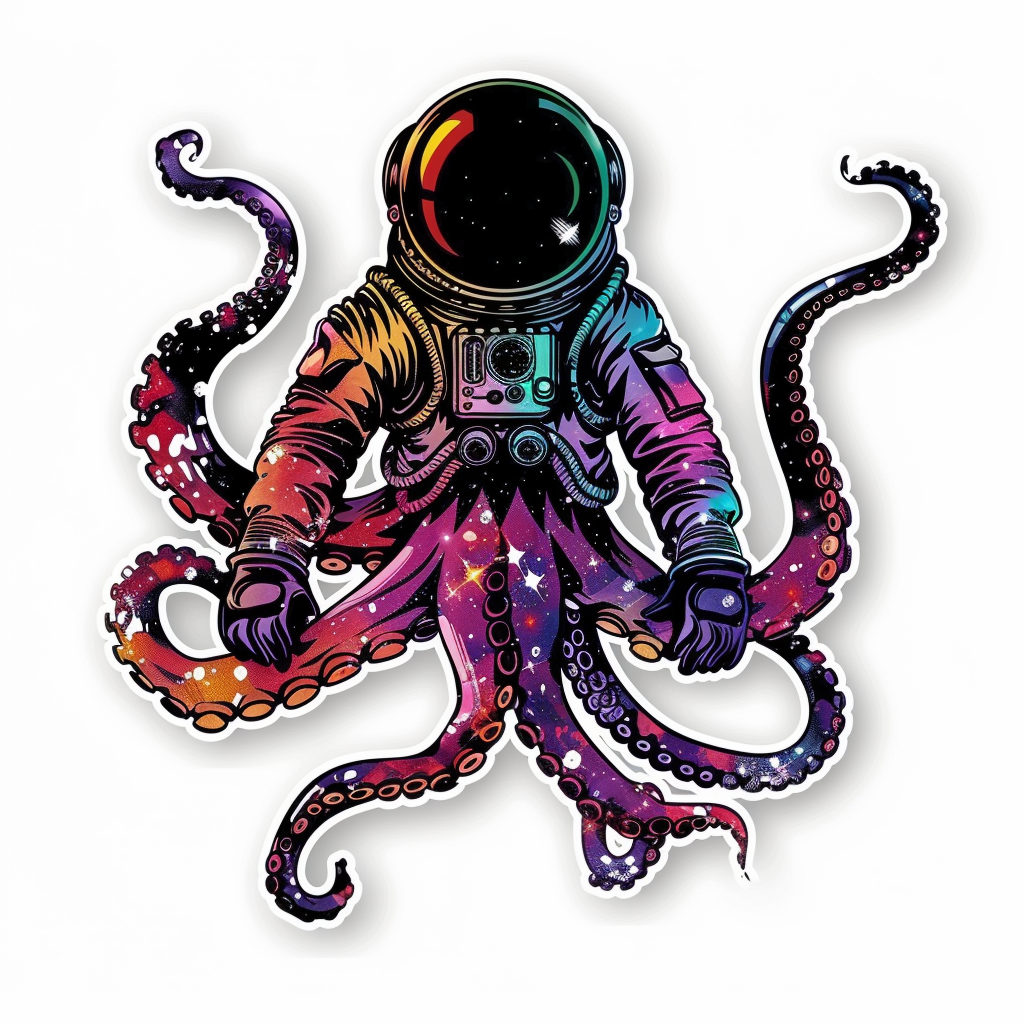 Sticker of an Octopus astronaut majestic Expressive surreal Vinyl Decal Sticker for Car, Laptop, Tumbler and more # F015424