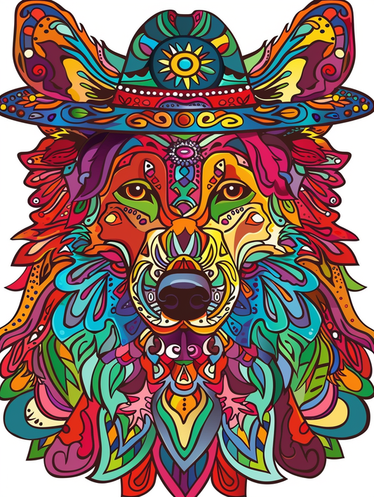 Colorful space German Shepherd dog with a hat Expressive surreal Poster # F025196