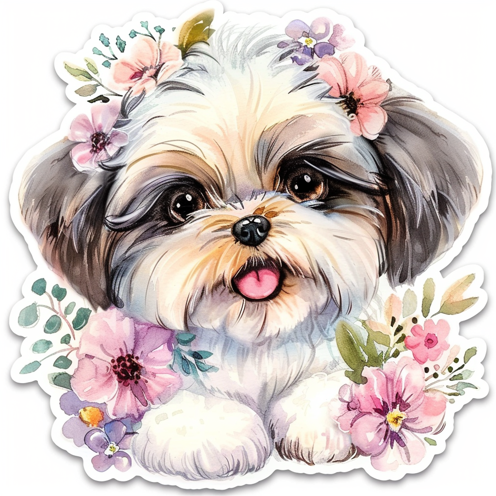 Adorable Shih Tzu Dog Expressive surreal Vinyl Decal Sticker for Car, Laptop, Tumbler and more # F018209