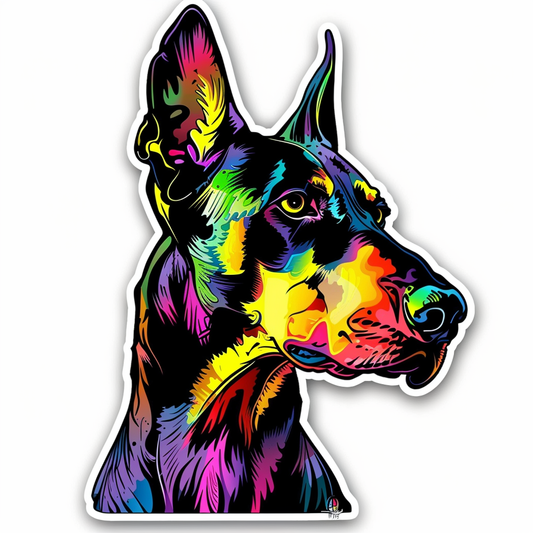 Doberman Pinscher Dog cyber punk Expressive surreal Vinyl Decal Sticker for Car, Laptop, Tumbler and more # F019450-4" x 4"