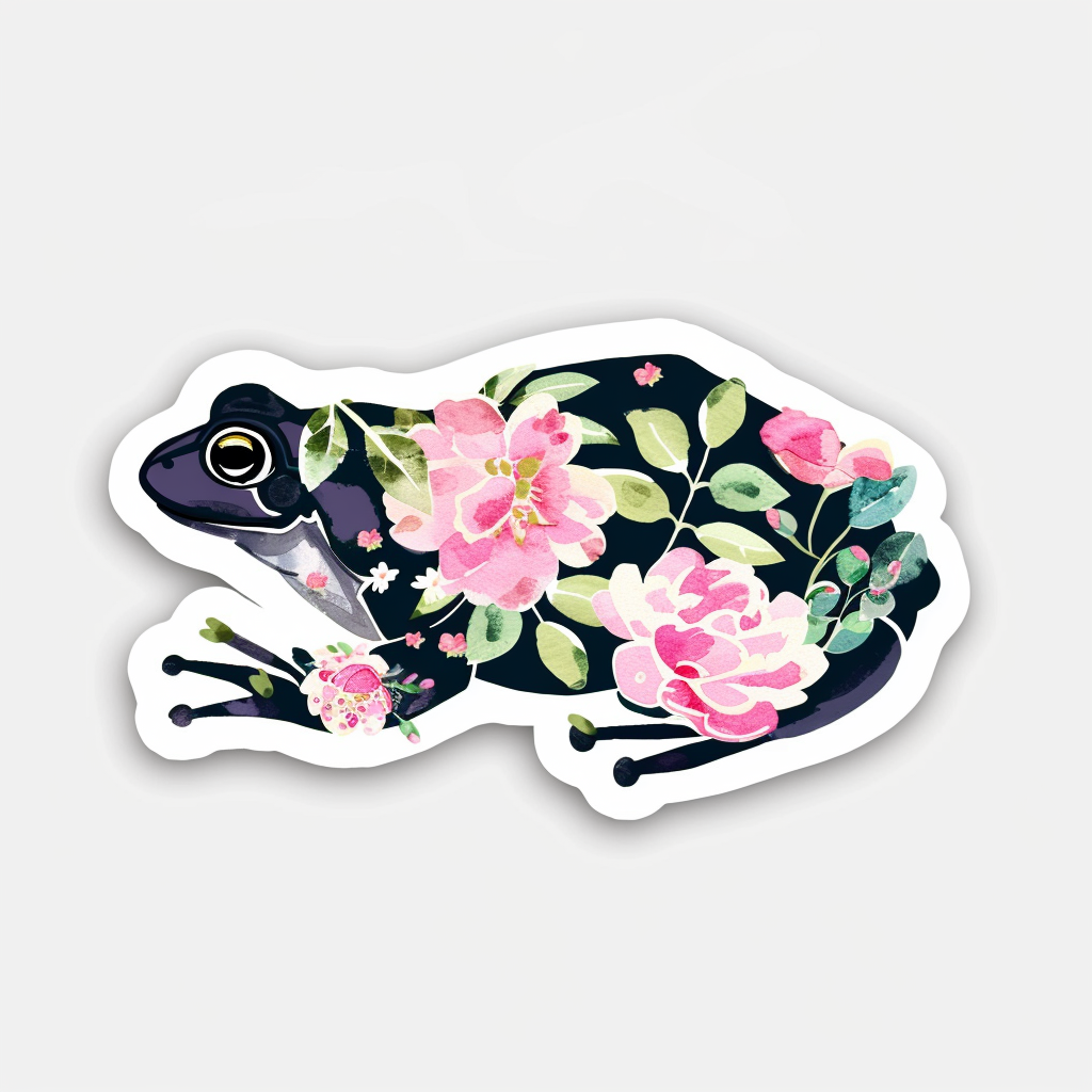 Sticker of a Frog floral majestic Expressive surreal Vinyl Decal Sticker for Car, Laptop, Tumbler and more # F016677
