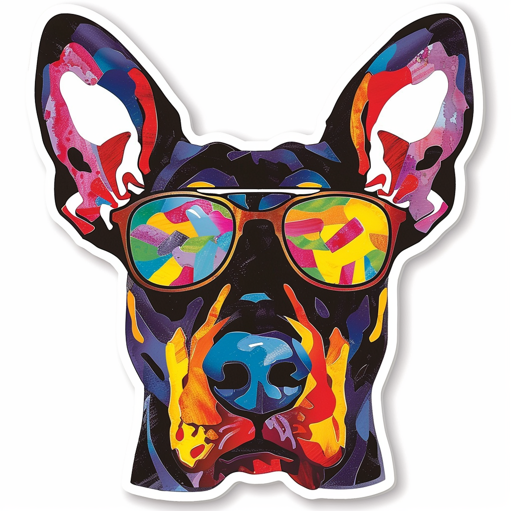 Sticker of a Doberman Pinscher Dog wearing sunglasses Expressive surreal Vinyl Decal Sticker for Car, Laptop, Tumbler and more # F019220