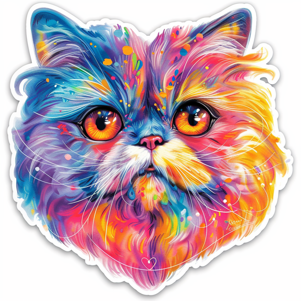 Sticker of a Persian Cat heartcore cat Expressive surreal Vinyl Decal Sticker for Car, Laptop, Tumbler and more # F016396