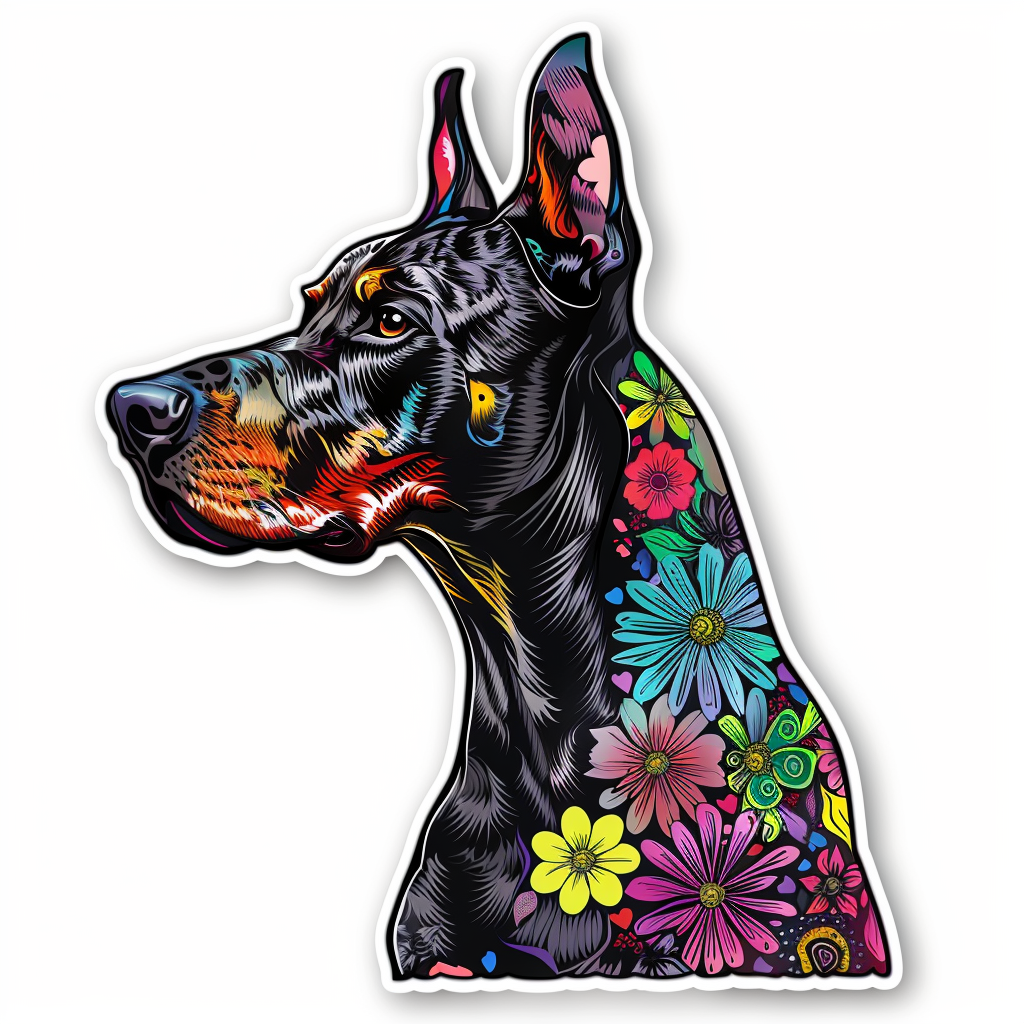 Doberman Pinscher Dog floral majestic Expressive surreal Vinyl Decal Sticker for Car, Laptop, Tumbler and more # F019396