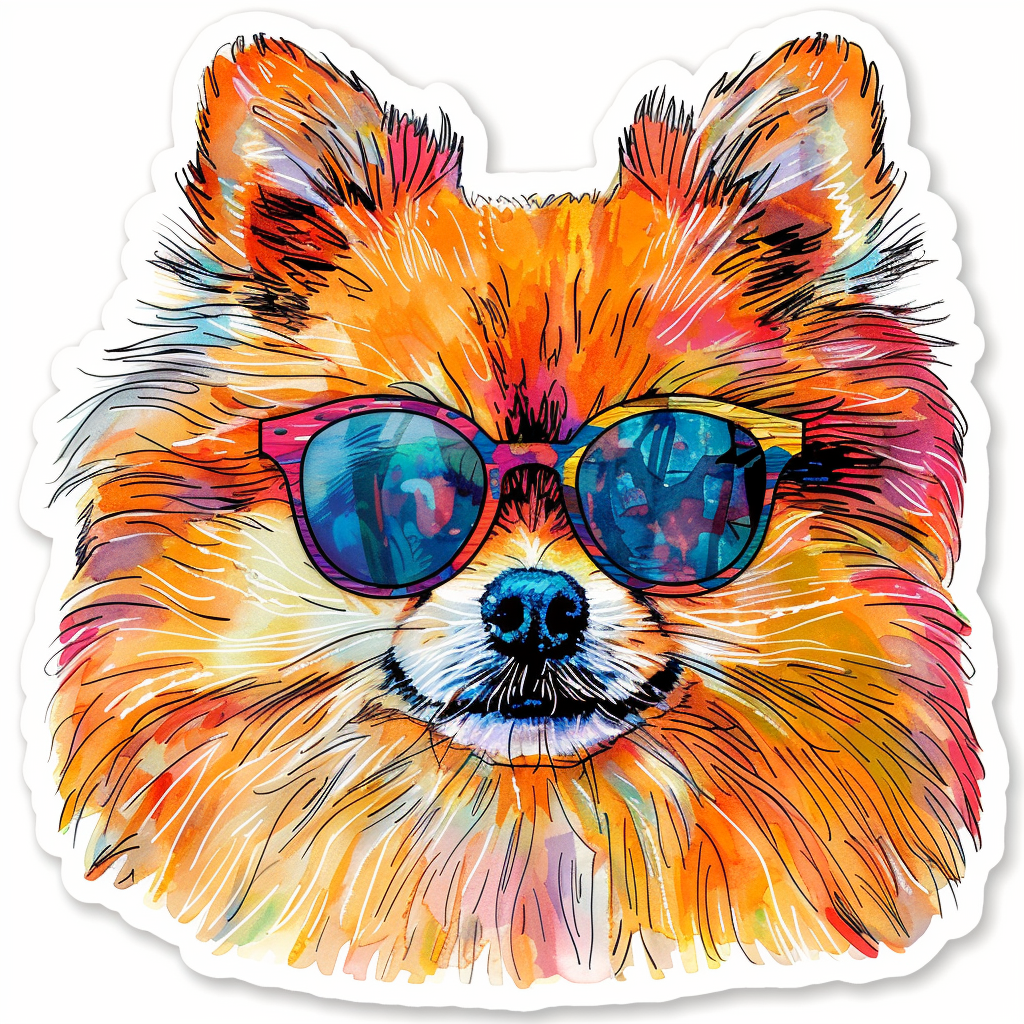Sticker of a Pomeranian Dog wearing sunglasses majestic Expressive surreal Vinyl Decal Sticker for Car, Laptop, Tumbler and more # F013729