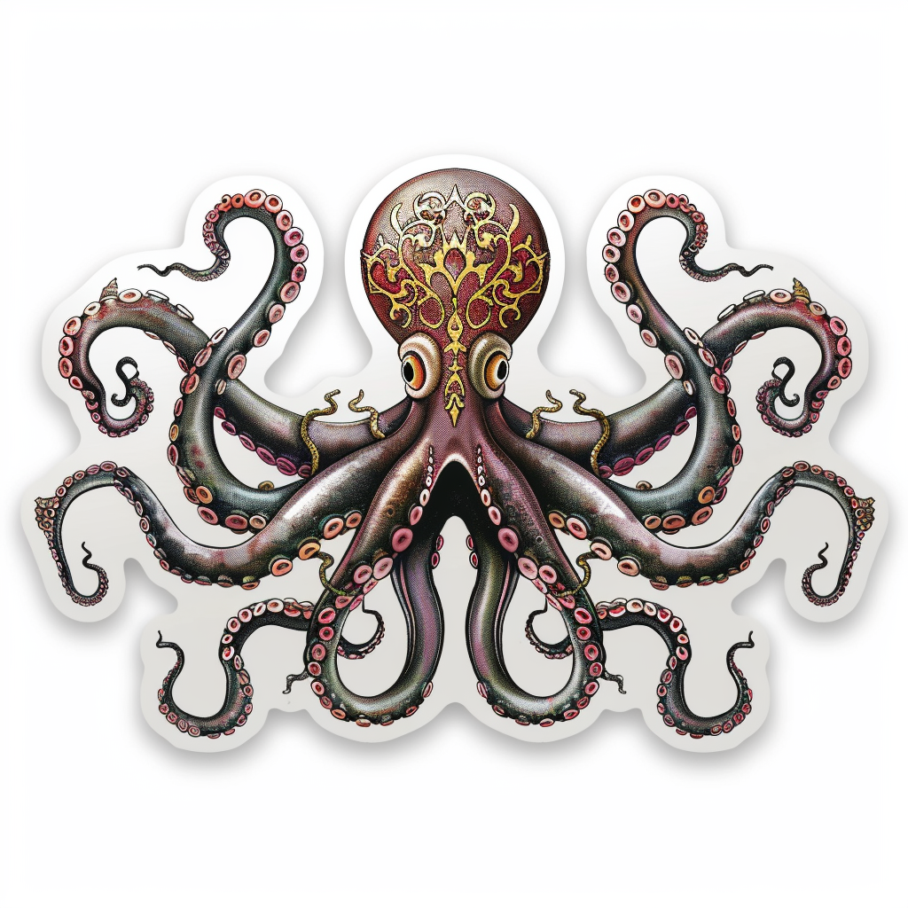 Sticker of a Octopus heartcore majestic Expressive surreal Vinyl Decal Sticker for Car, Laptop, Tumbler and more # F015775