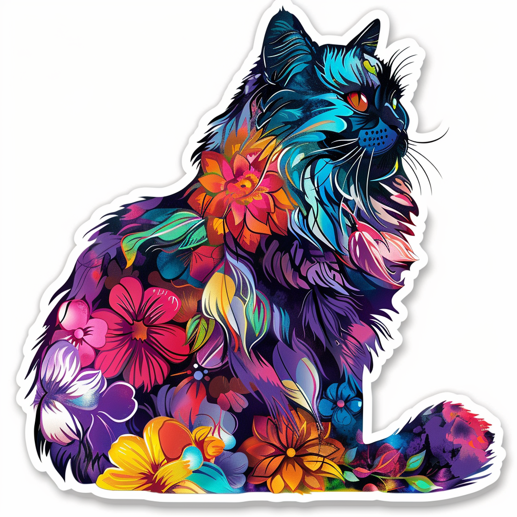 Persian Cat floral majestic Expressive surreal Vinyl Decal Sticker for Car, Laptop, Tumbler and more # F016201