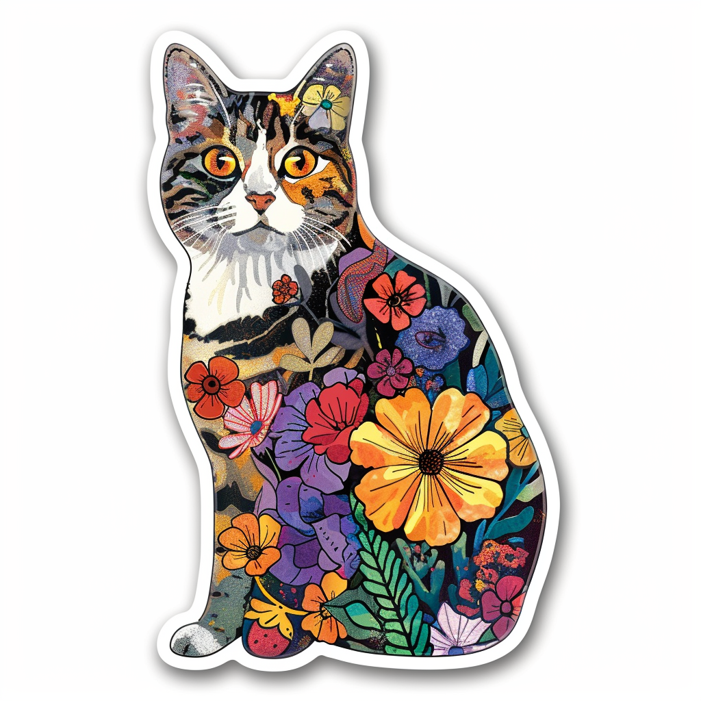 American Shorthair Cat floral majestic Expressive surreal Vinyl Decal Sticker for Car, Laptop, Tumbler and more # F018564