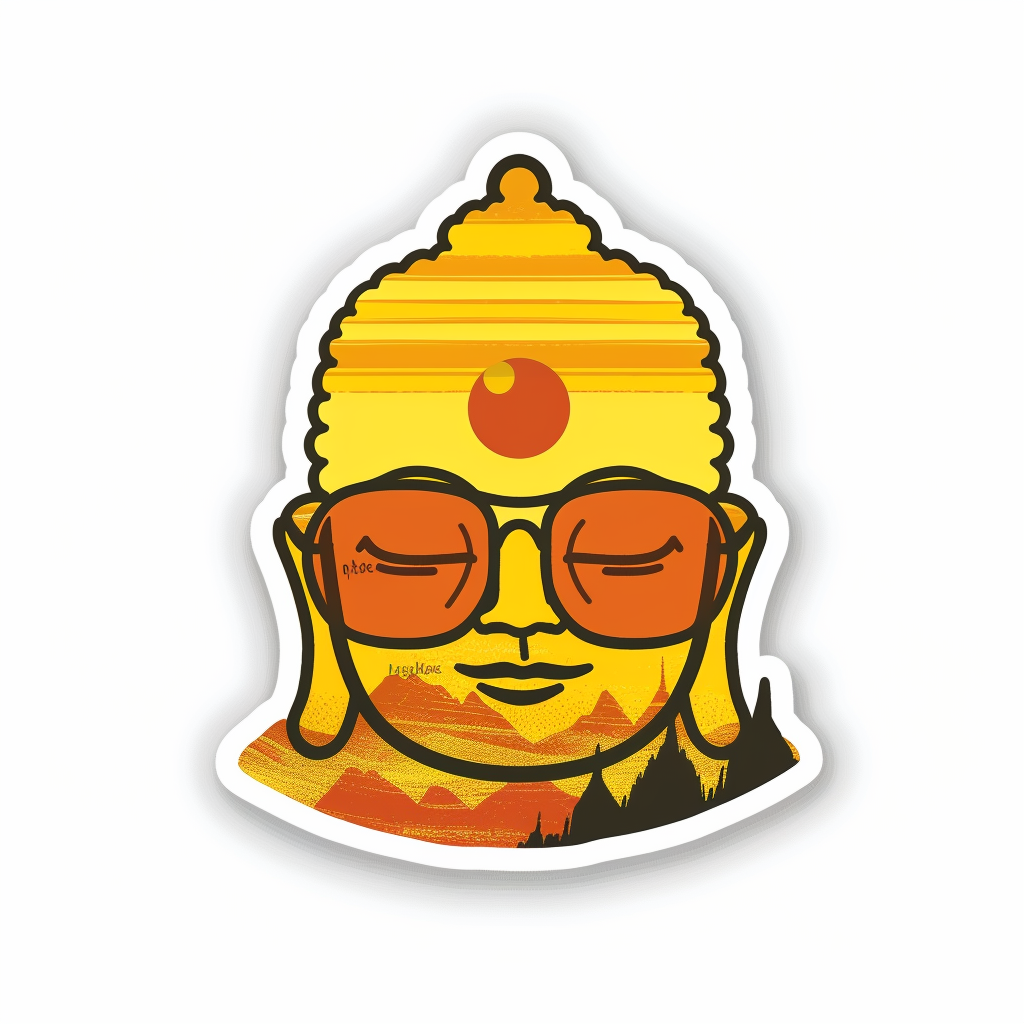 Sticker of a Buddha wearing sunglasses majestic Expressive surreal Vinyl Decal Sticker for Car, Laptop, Tumbler and more # F016867