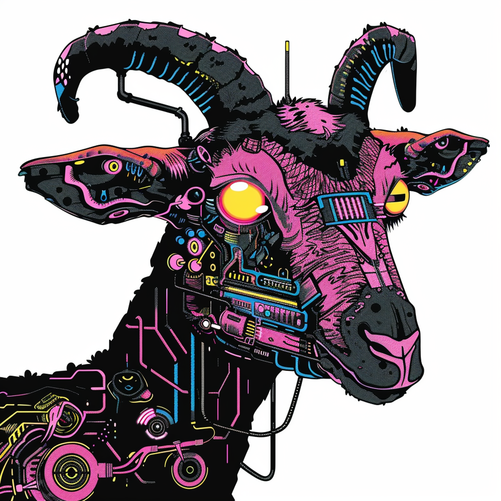 Goat cyber punk majestic Expressive surreal Vinyl Decal Sticker for Car, Laptop, Tumbler and more # F020566-4" x 4"