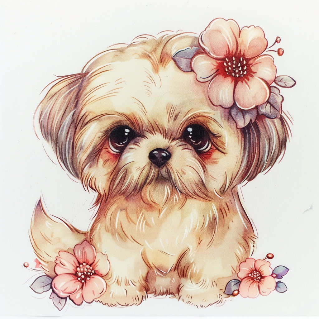Adorable Shih Tzu Dog Expressive surreal Vinyl Decal Sticker for Car, Laptop, Tumbler and more # F018189