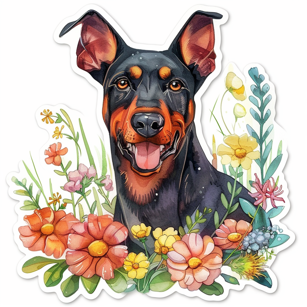 Adorable Doberman Pinscher Dog with Expressive surreal Vinyl Decal Sticker for Car, Laptop, Tumbler and more # F019653-4" x 4"