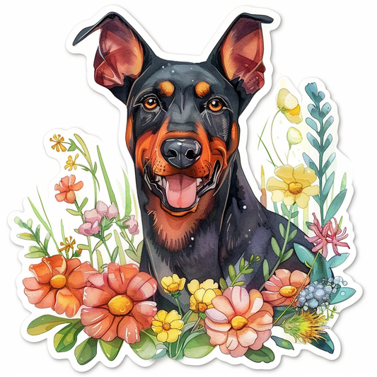 Adorable Doberman Pinscher Dog with Expressive surreal Vinyl Decal Sticker for Car, Laptop, Tumbler and more # F019653-4" x 4"