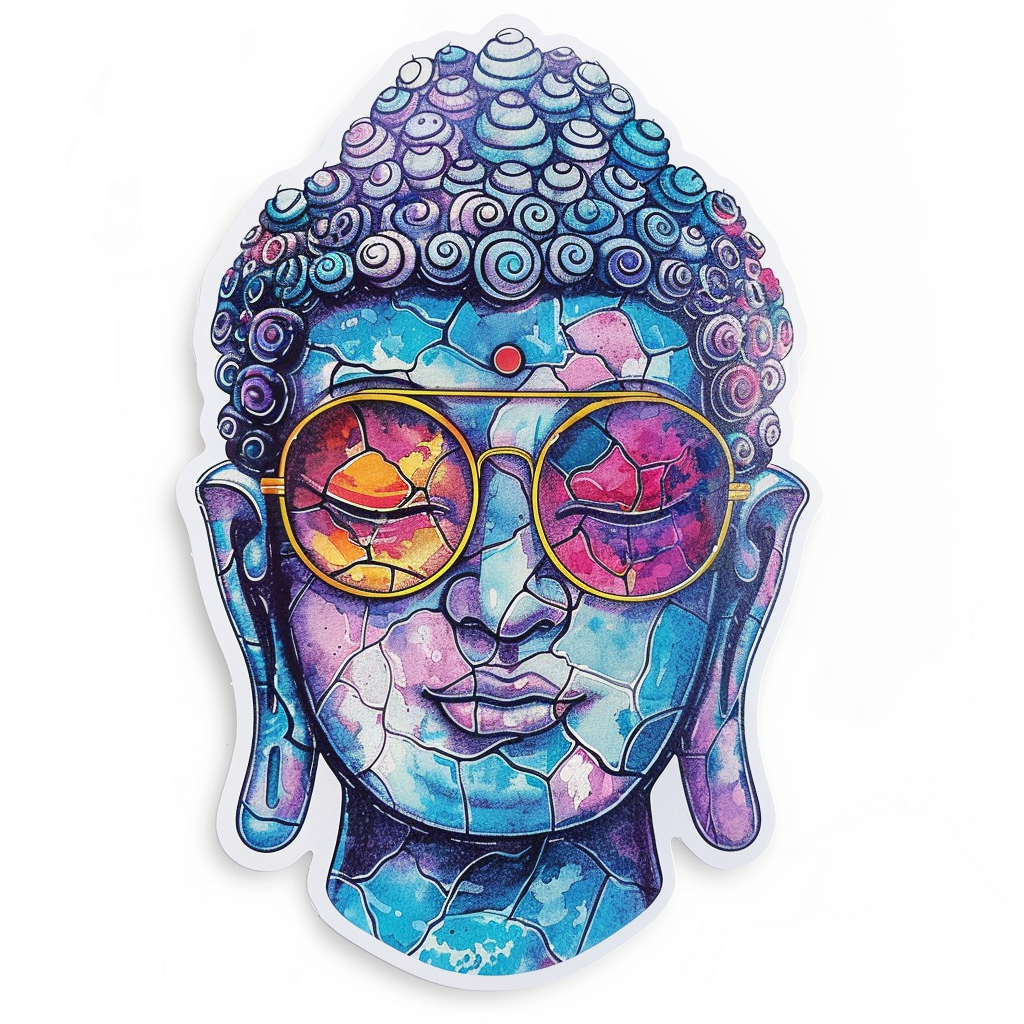 Sticker of a Buddha wearing sunglasses majestic Expressive surreal Vinyl Decal Sticker for Car, Laptop, Tumbler and more # F016827