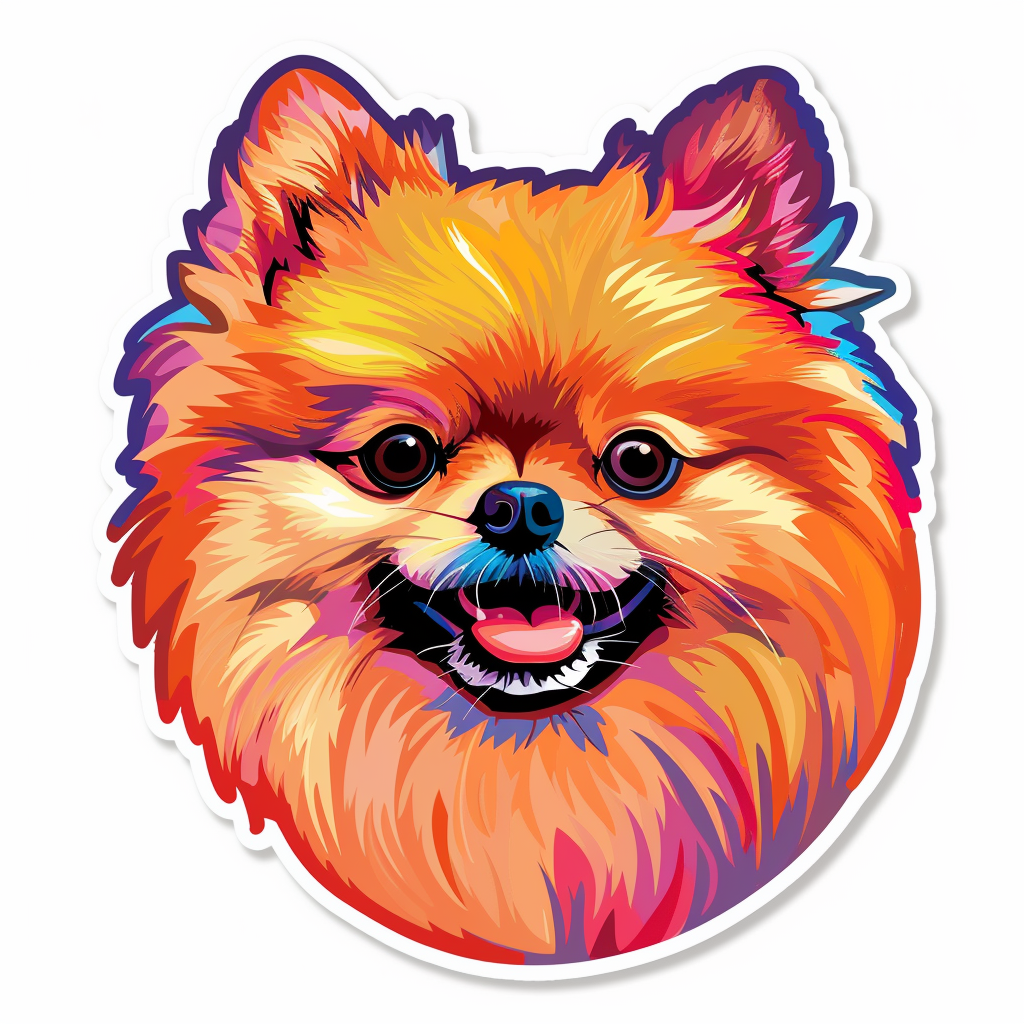 Sticker of a Pomeranian Dog cartoon majestic Expressive surreal Vinyl Decal Sticker for Car, Laptop, Tumbler and more # F013889
