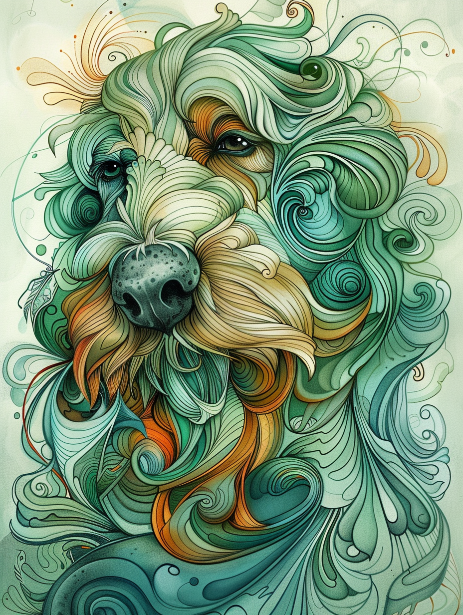 Poster of Goldendoodle dog Expressive surreal Poster # F024260