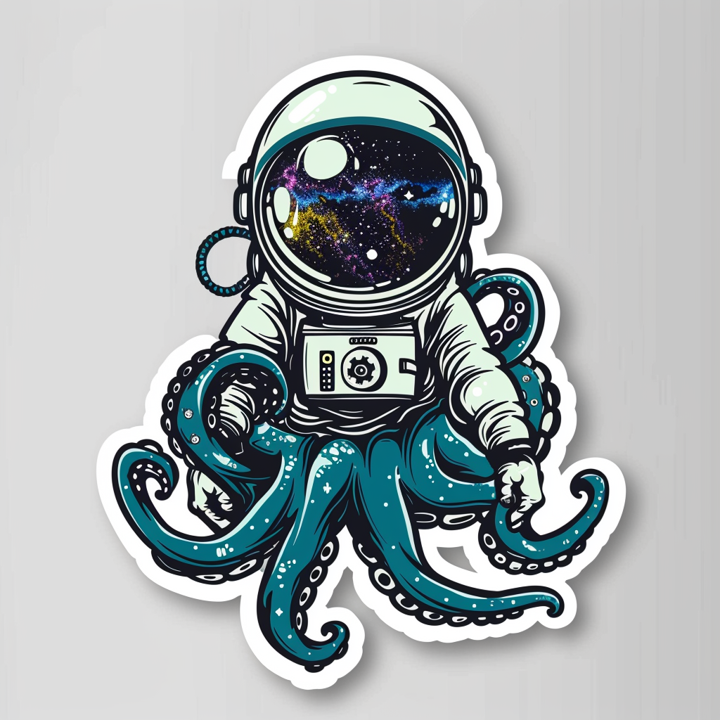 Sticker of an Octopus astronaut majestic Expressive surreal Vinyl Decal Sticker for Car, Laptop, Tumbler and more # F015426