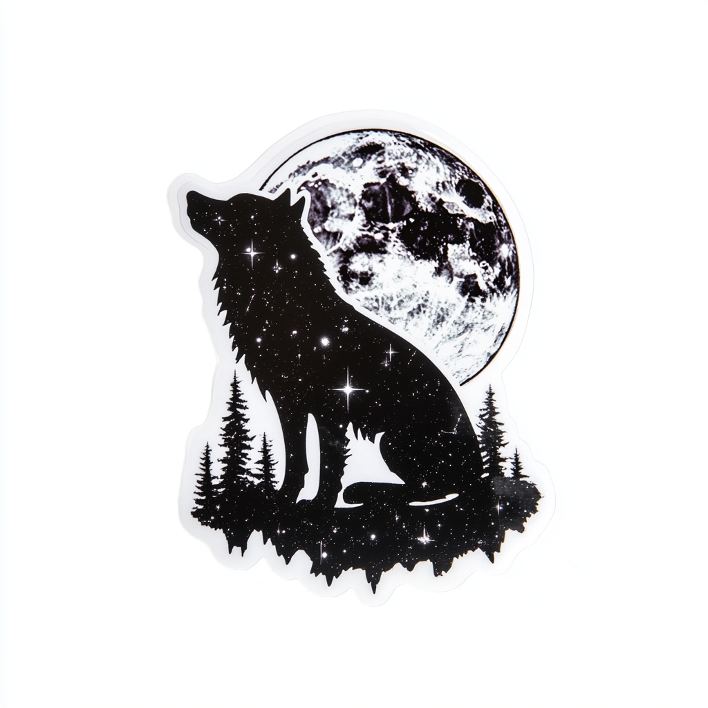 Wolf Moon and Stars Vinyl Decal Sticker for Car, Laptop, Tumbler and more # F025687