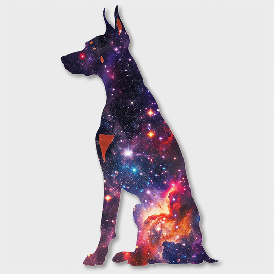 Doberman Pinscher Dog galaxy majestic Expressive surreal Vinyl Decal Sticker for Car, Laptop, Tumbler and more # F019523-4" x 4"
