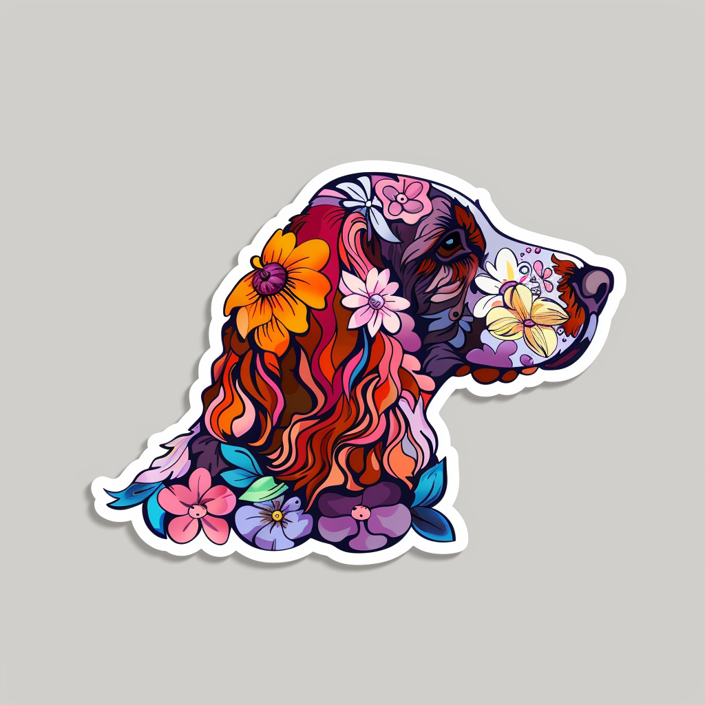 Cocker Spaniel Dog floral majestic Expressive surreal Vinyl Decal Sticker for Car, Laptop, Tumbler and more # F020090-4" x 4"