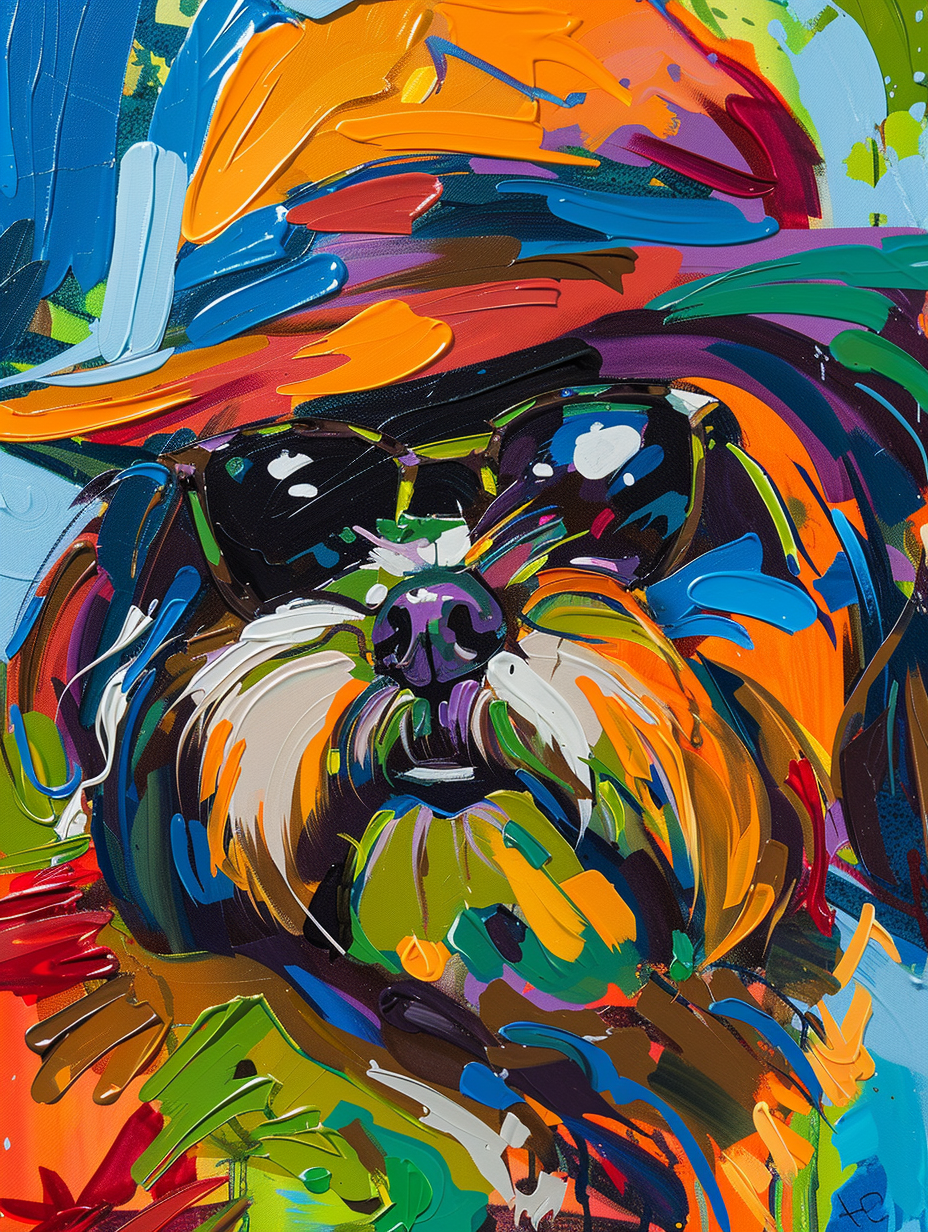Colorful space Shih Tzu dog with a hat Expressive surreal Poster # F024977