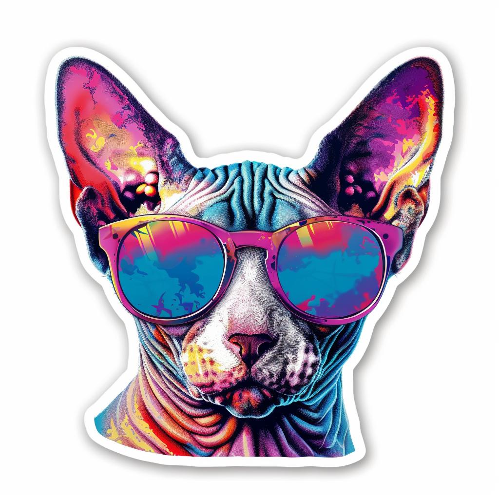 Cornish Rex Cat wearing sunglasses Expressive surreal Vinyl Decal Sticker for Car, Laptop, Tumbler and more # F020735-4" x 4"