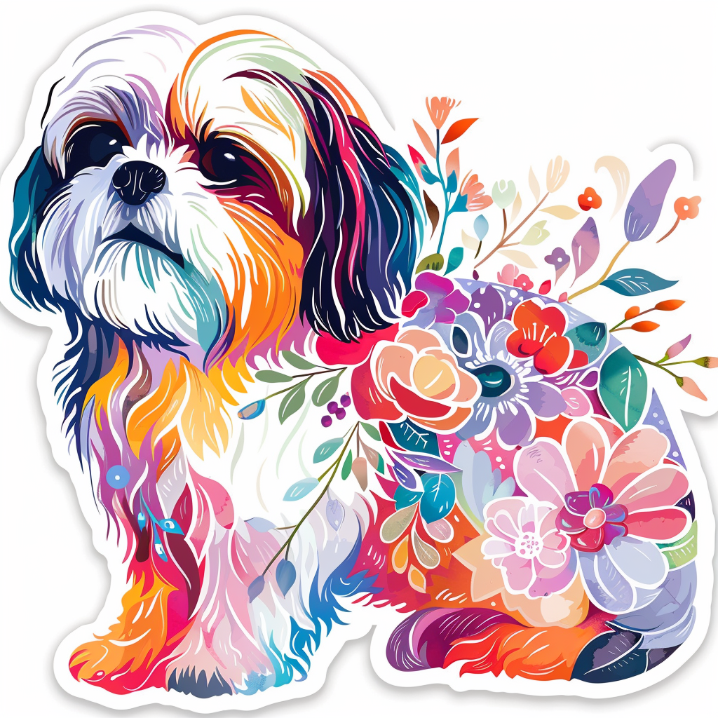 Adorable Shih Tzu Dog Expressive surreal Vinyl Decal Sticker for Car, Laptop, Tumbler and more # F018373