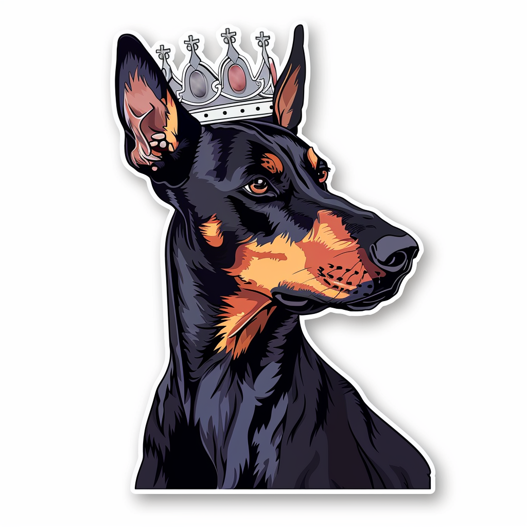 Doberman Pinscher Dog crowned Expressive surreal Vinyl Decal Sticker for Car, Laptop, Tumbler and more # F019364