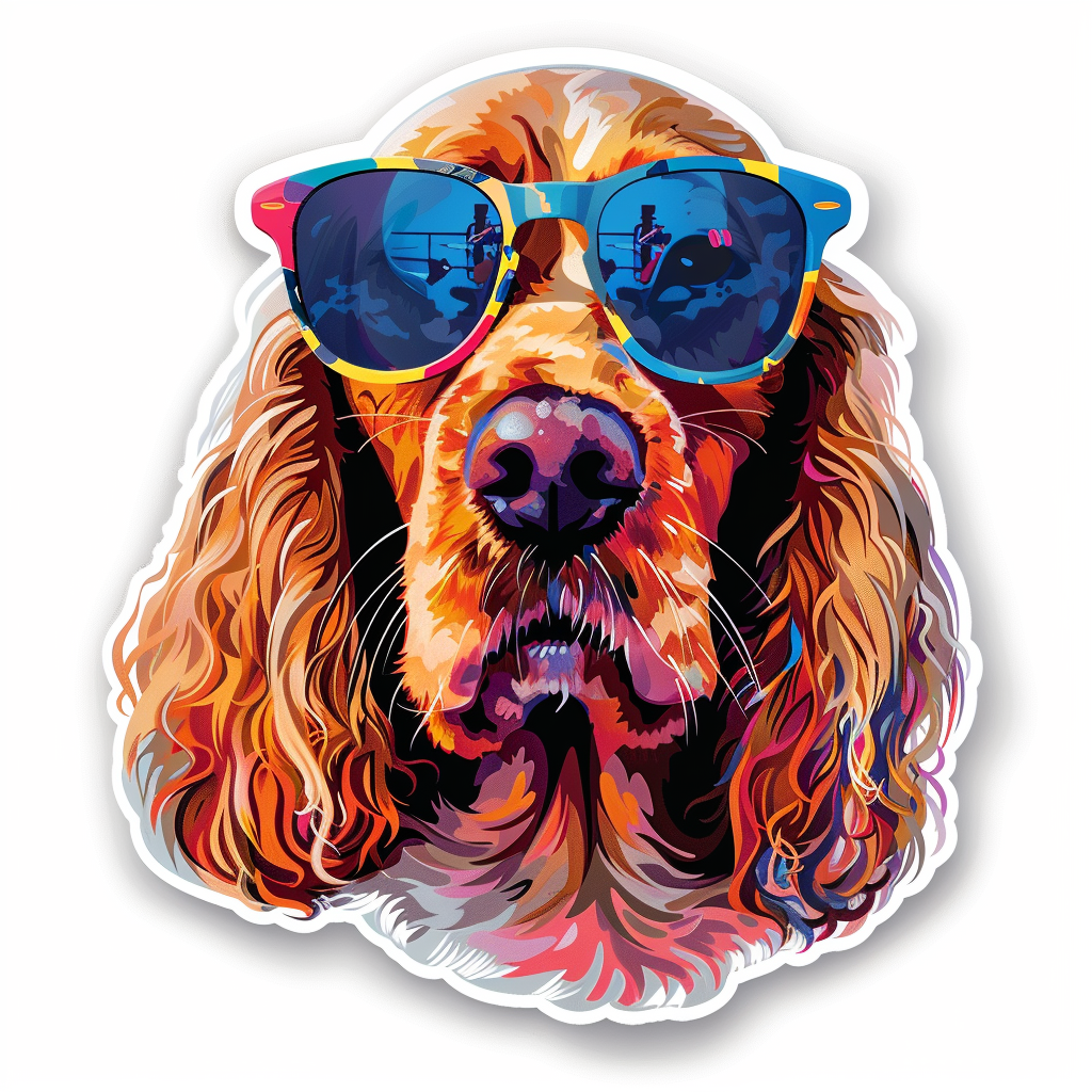 Cocker Spaniel Dog wearing sunglasses Expressive surreal Vinyl Decal Sticker for Car, Laptop, Tumbler and more # F020104-4" x 4"