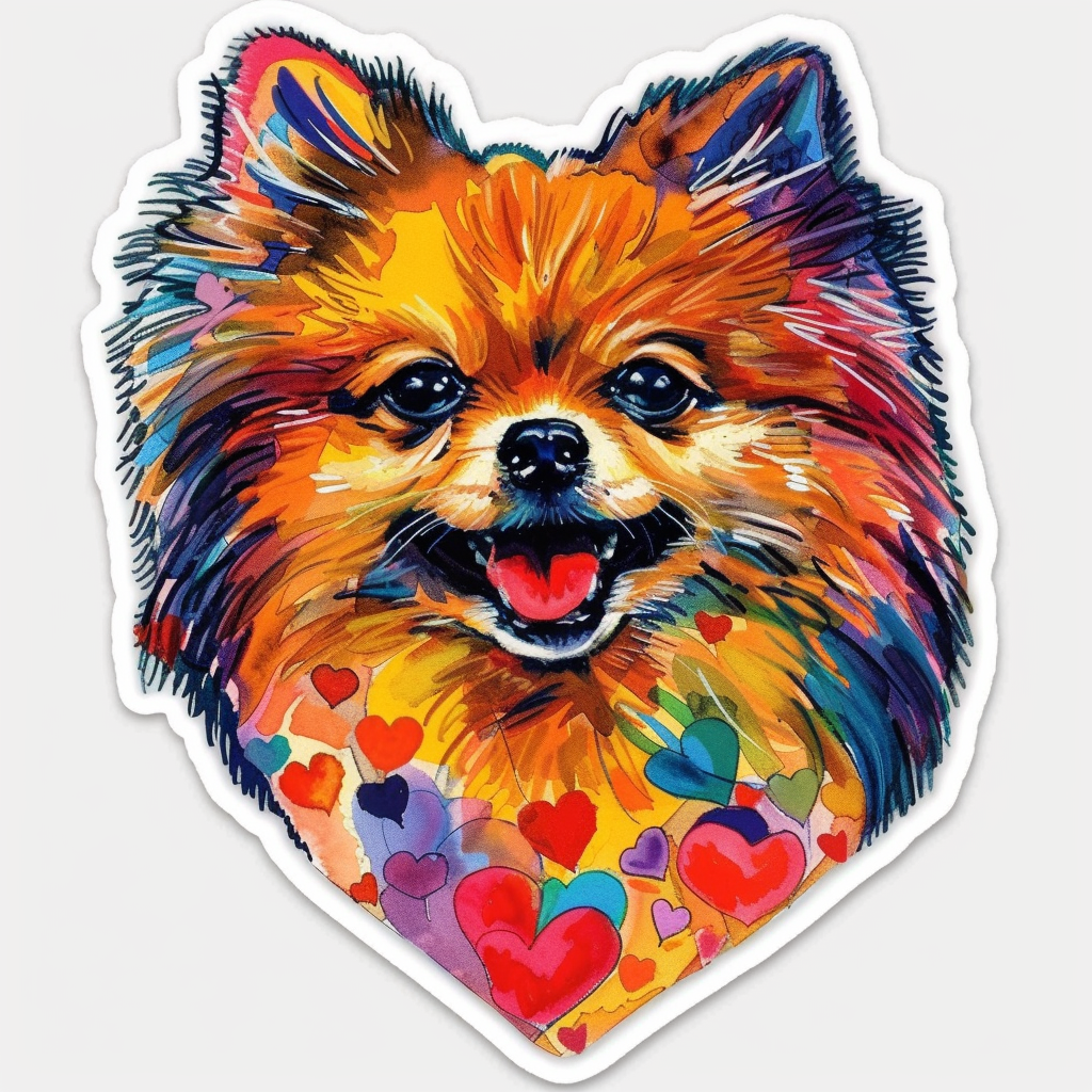 Sticker of a Pomeranian Dog majestic Expressive surreal Heartcore Vinyl Decal Sticker for Car, Laptop, Tumbler and more # F014112