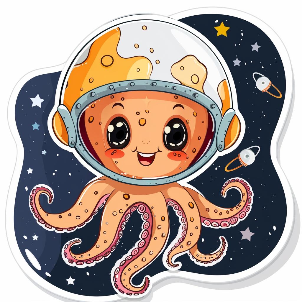 Sticker of a Cute and Adorable Octopus full body space suit Expressive surreal Vinyl Decal Sticker for Car, Laptop, Tumbler and more # F015800
