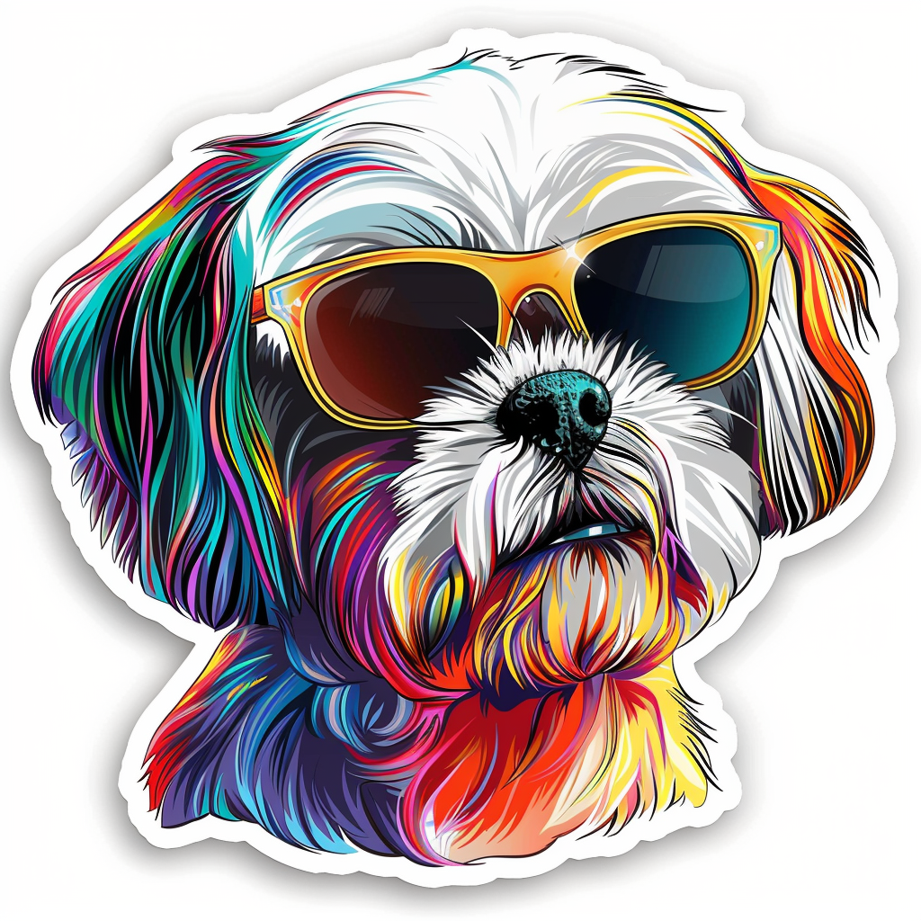 Shih Tzu Dog wearing sunglasses majestic Expressive surreal Vinyl Decal Sticker for Car, Laptop, Tumbler and more # F018724