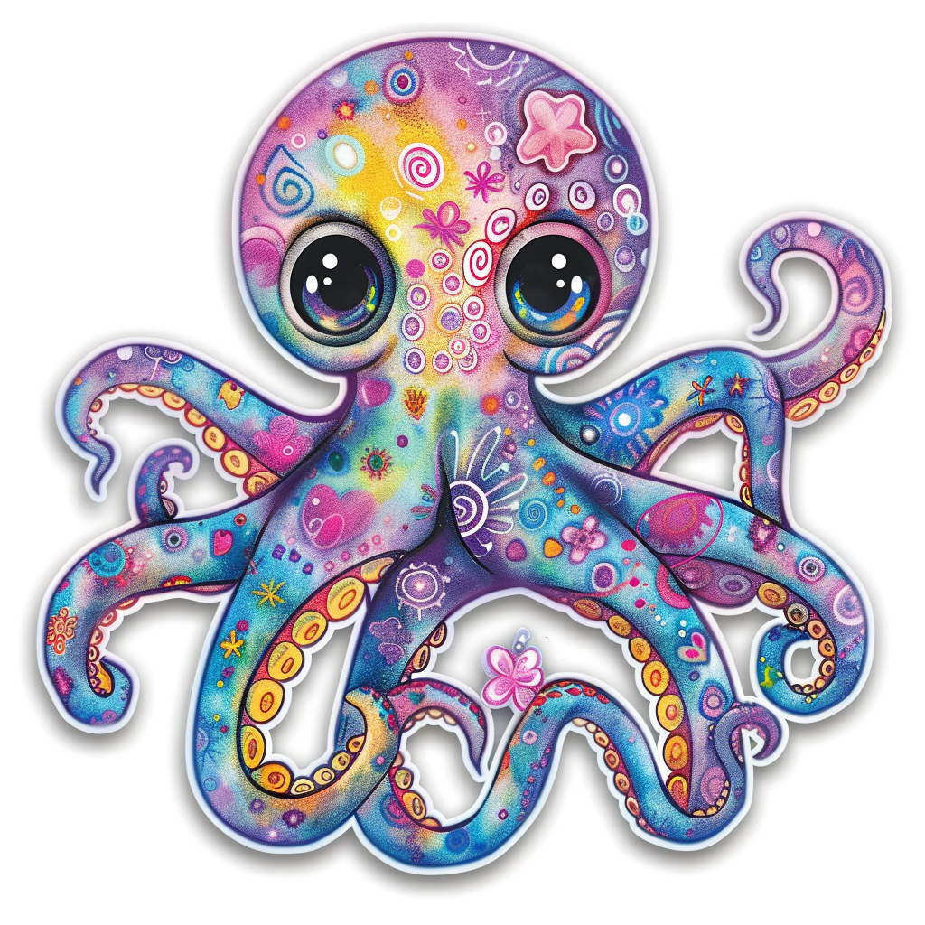 Sticker of a Octopus heartcore texture Expressive surreal Vinyl Decal Sticker for Car, Laptop, Tumbler and more # F015754