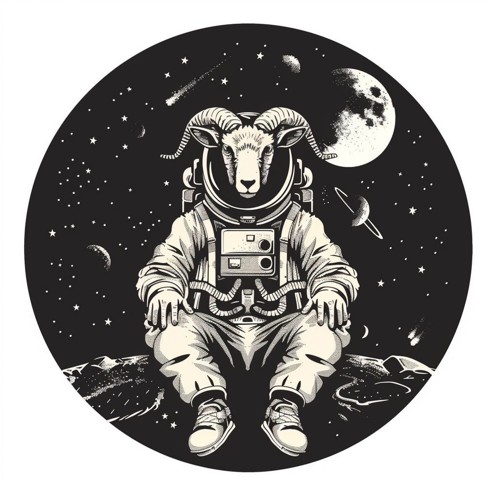 Goat majestic Astronaut Expressive surreal Vinyl Decal Sticker for Car, Laptop, Tumbler and more # F020492-4" x 4"
